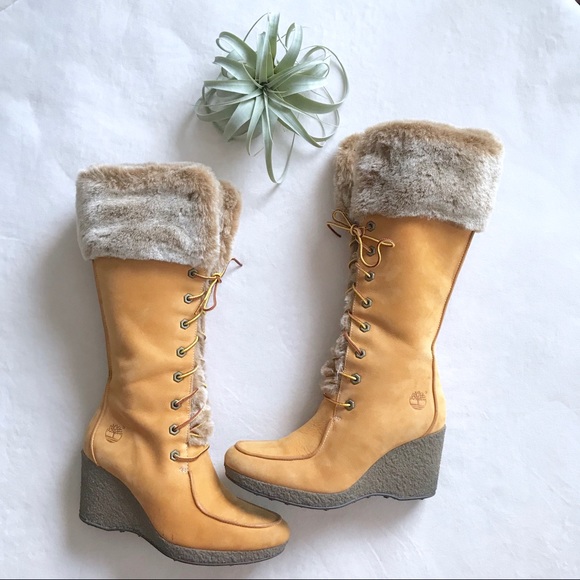 Timberland Shoes - EUC Timberland knee high wedge fur leather boots 7